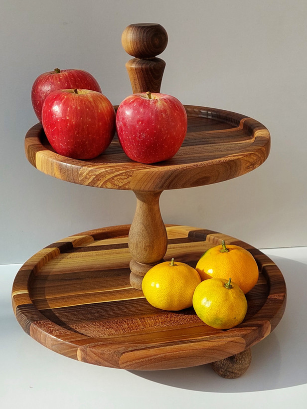 خرید جدیدترین شیرینی خوری دو طبقه چوب گردو