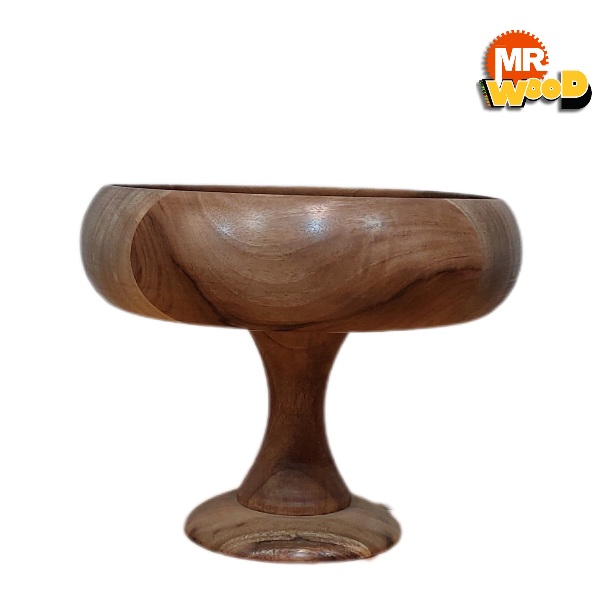 کاسه چوبی مدل خمره ای  پایه دار چوب گردو | 25 سانت