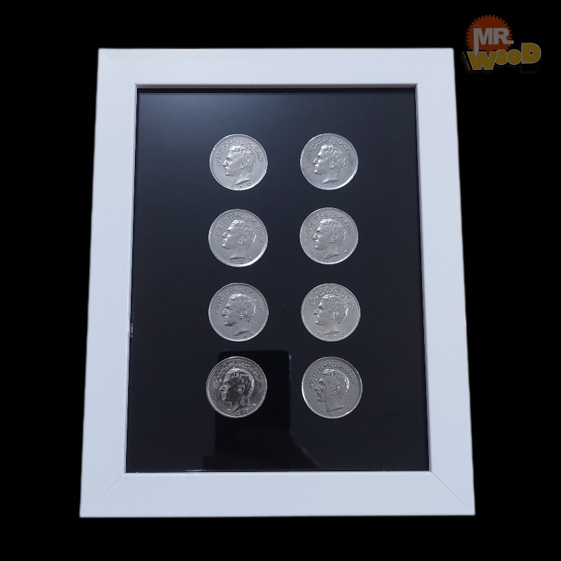 تابلو دکوراتیو مینیمال و کلکسیونی سکه های 20 ریالی پهلوی (سری کامل از 1350 تا 1357 با کیفیت بسیار عالی)