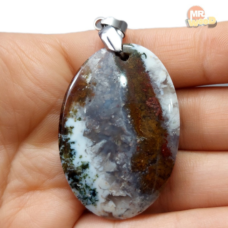 Natural Dendritic Agate pendant, Khorasan gemstone teardrop with mirror finish
