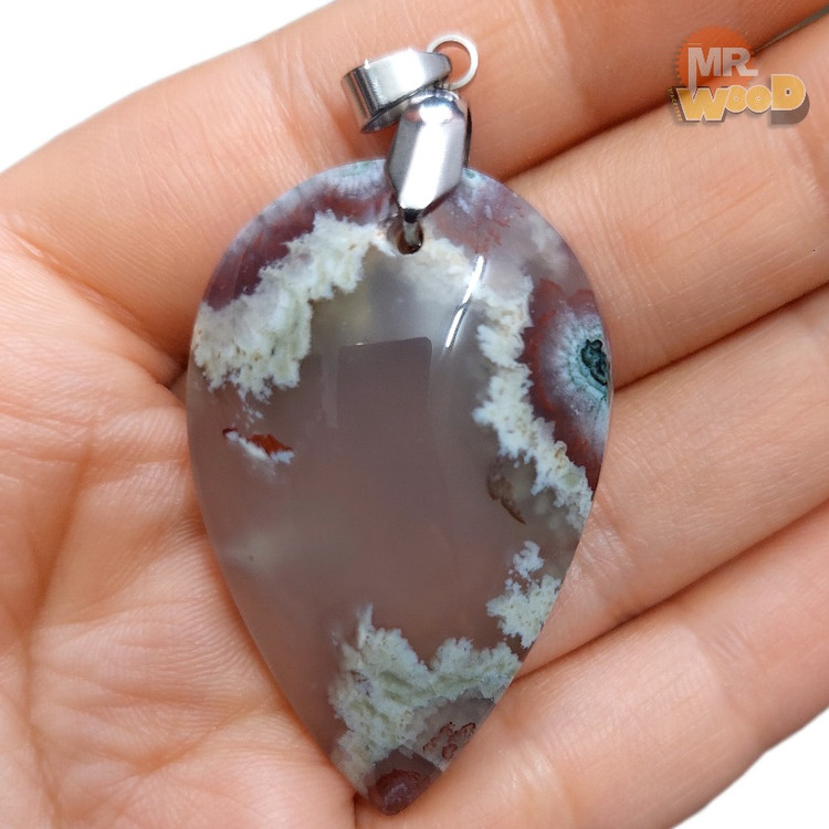 Handcrafted teardrop agate necklace, natural gemstone jewelry by MrWood