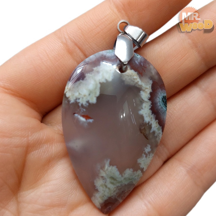 Elegant Dendritic Agate gemstone pendant, large 4.5cm natural agate stone