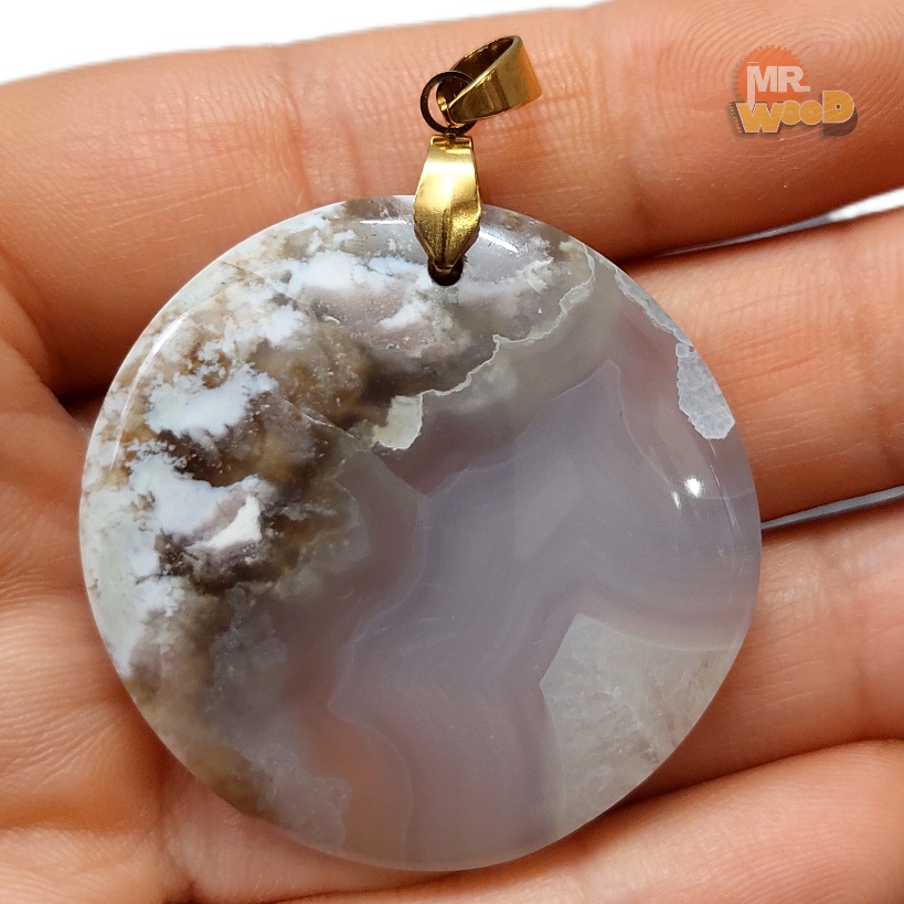 Large Round Dendritic Agate necklace, 4.5cm natural Khorasan gemstone pendant