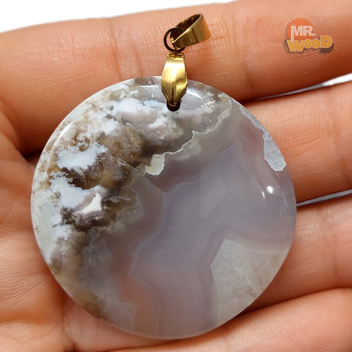 Large Round Dendritic Agate necklace, 4.5cm natural Khorasan gemstone pendant