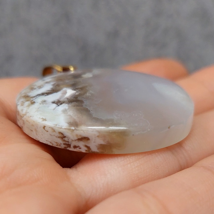 Circular Schajar Agate stone pendant, unique landscape pattern by MrWood