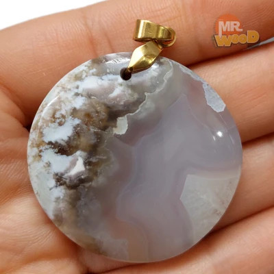 Aesthetic Agate necklace, large circular gemstone with gold bail and cloud pattern