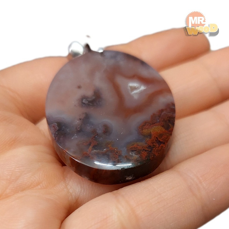 Unique Schajar Agate pendant, oval cabochon with natural druzy crystal