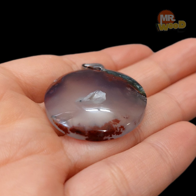 Circular Schajar Agate pendant with silver bail, natural geode center cabochon