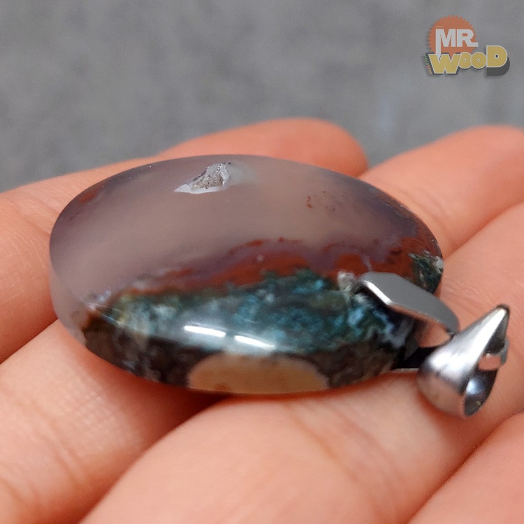 Handcrafted 30mm natural Agate jewelry, blue-green landscape agate by MrWood