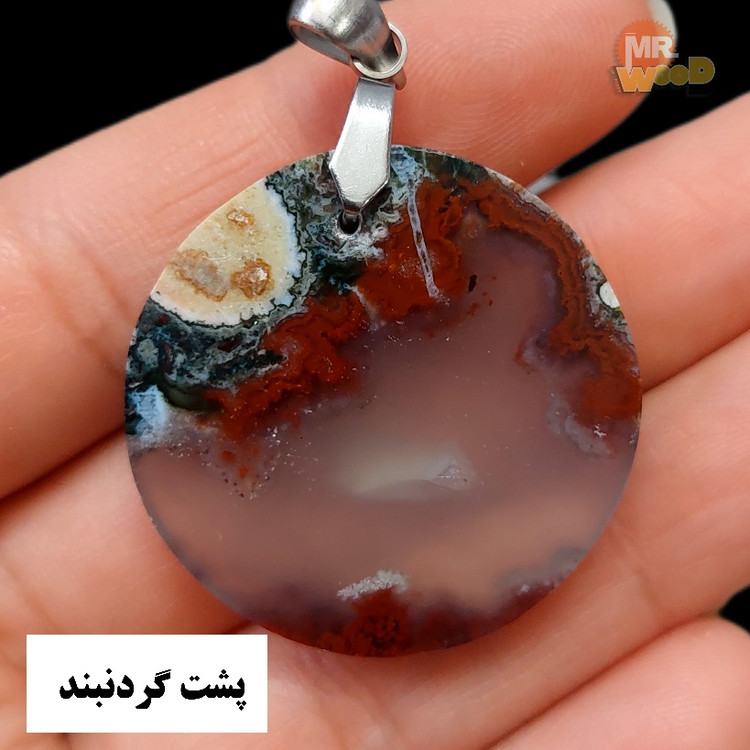 Mirror-polished Round Agate necklace with silver fitting, authentic gemstone pendant
