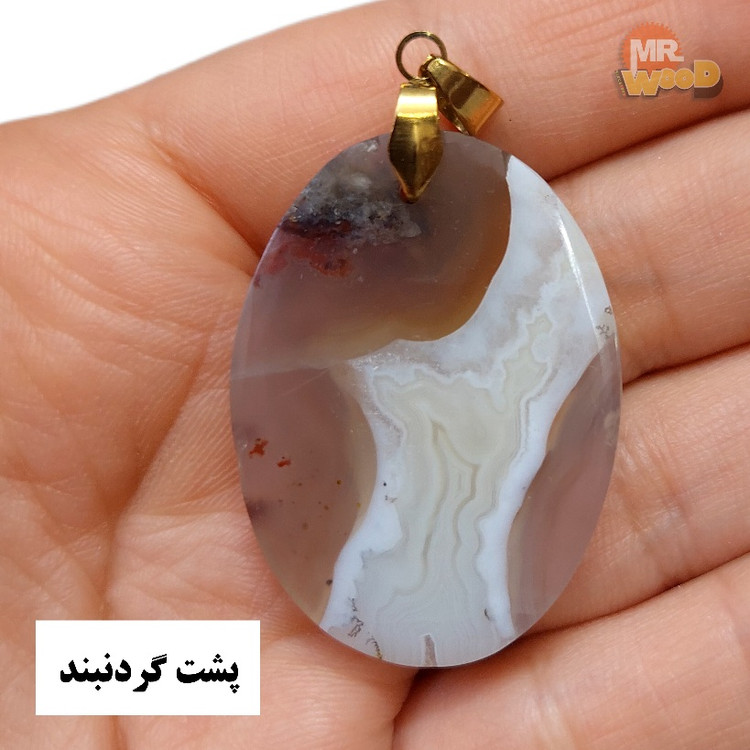 Mirror-polished Oval Agate necklace with gold fitting, authentic Khorasan agate pendant
