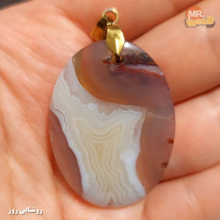 Oval Banded Agate necklace, natural Khorasan Suleimani Agate pendant with white layers