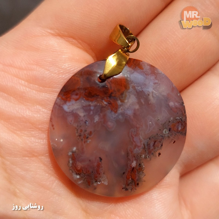 Mirror-polished Round Agate necklace with gold bail, aesthetic gemstone pendant