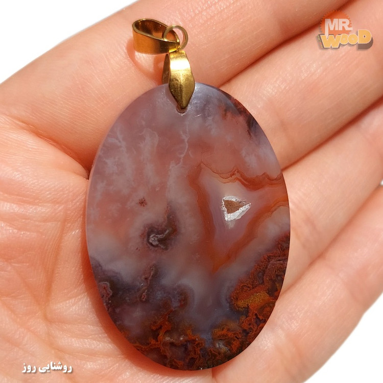 Oval Dendritic Agate necklace, natural Khorasan stone with small crystal geode
