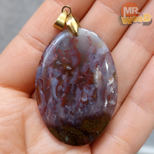Oval Shajar agate necklace with mirror polish and scenic natural patterns
