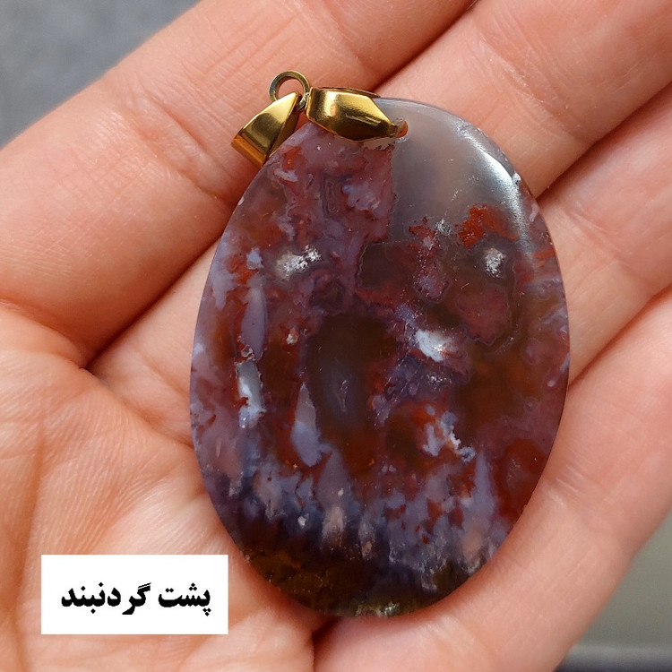 Polished oval dendritic agate necklace 4x3 cm with earthy natural design