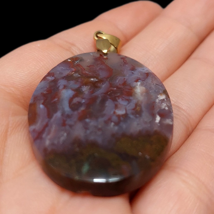Authentic Persian dendritic agate gemstone pendant in lilac and red tones