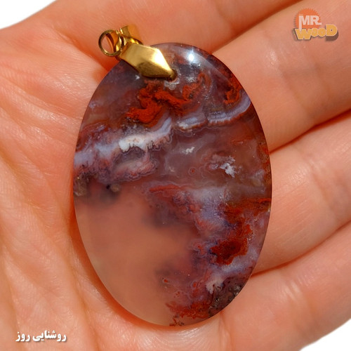 Natural Khorasan dendritic agate pendant with misty landscape pattern