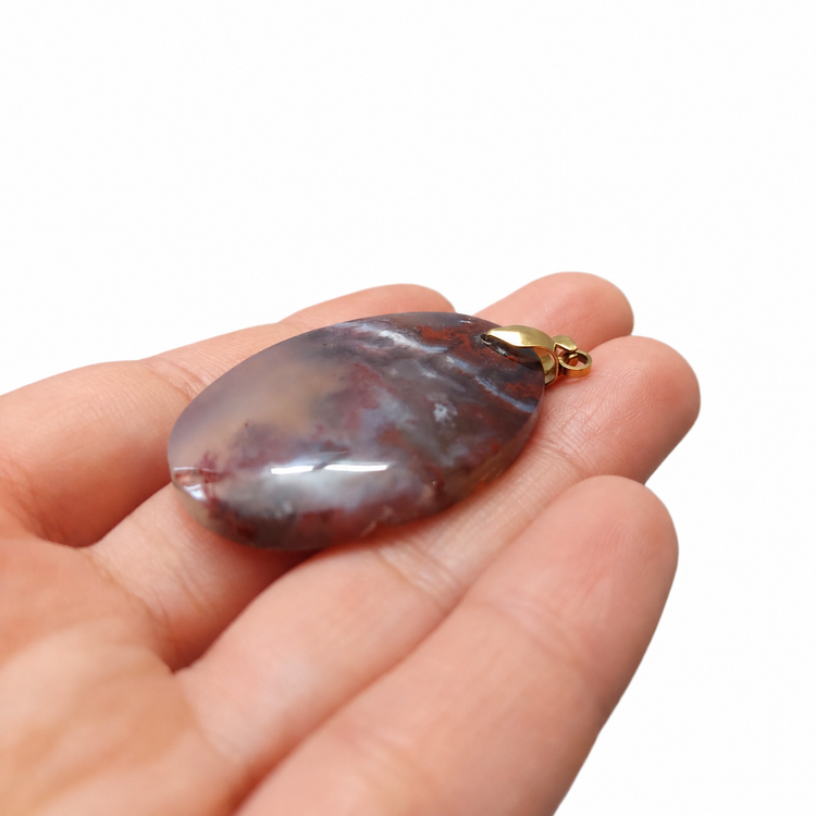Authentic Persian dendritic agate pendant in white gray and rusty red tones