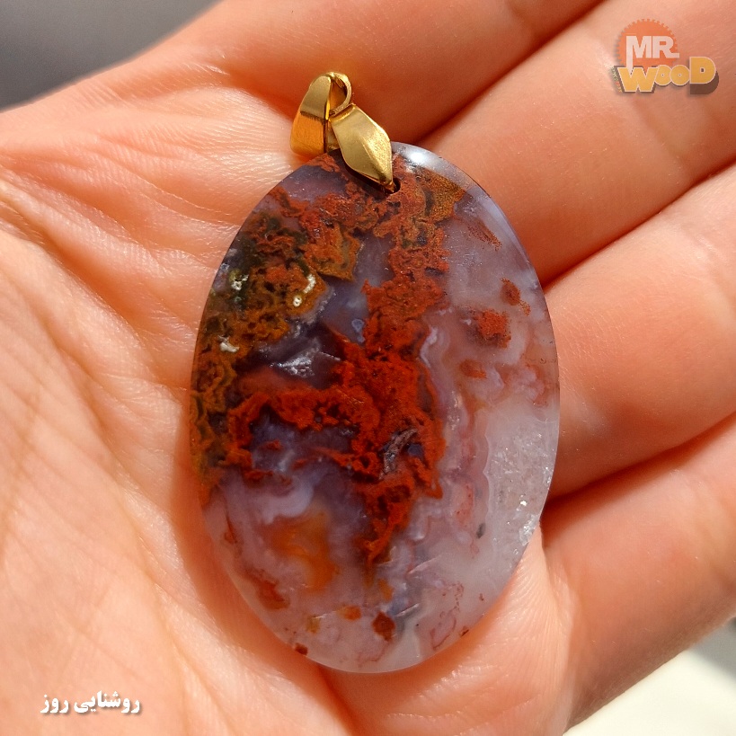 Natural Khorasan red dendritic agate pendant with oval cabochon cut