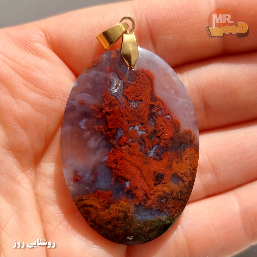 Natural Khorasan dendritic agate pendant with volcanic fiery red pattern