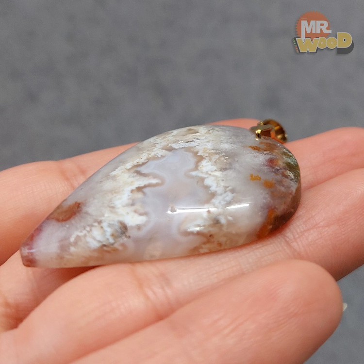 Authentic Persian dendritic agate pendant with natural cloud-like inclusions