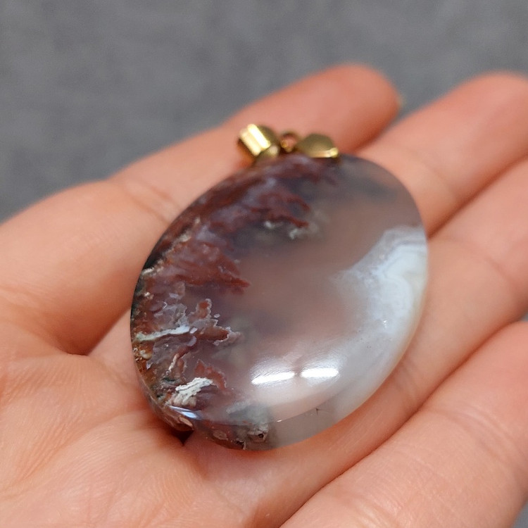 Authentic Persian dendritic agate with smoky white and rusty red landscape