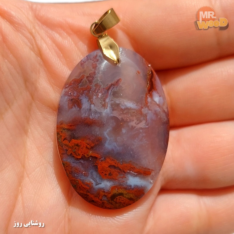 Natural Khorasan dendritic agate pendant with red rocky landscape pattern