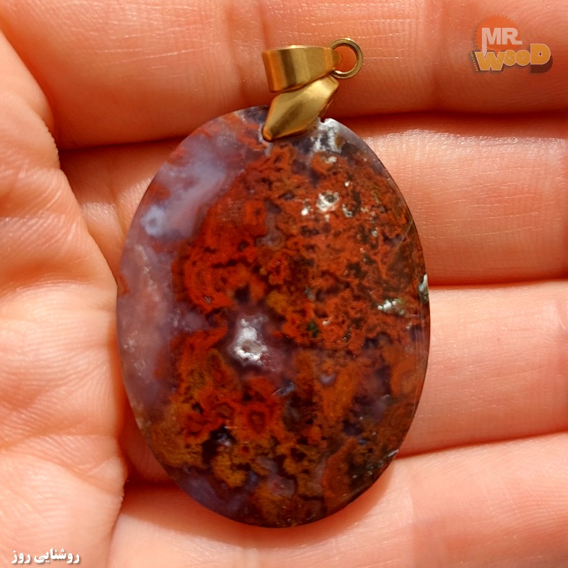 Natural Khorasan dendritic agate pendant with red lava pattern