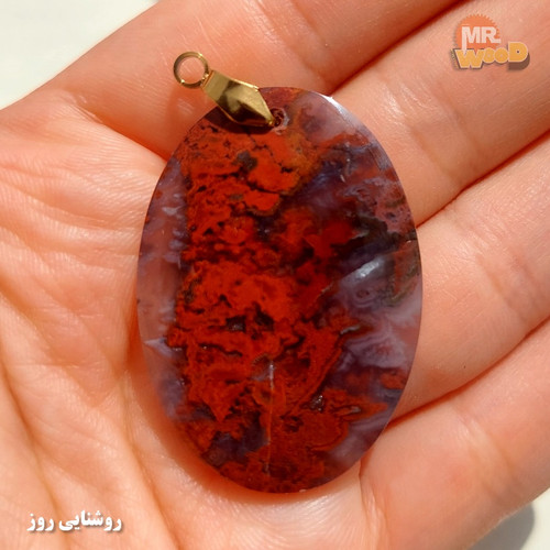 Natural Khorasan dendritic agate pendant with fiery red volcanic pattern
