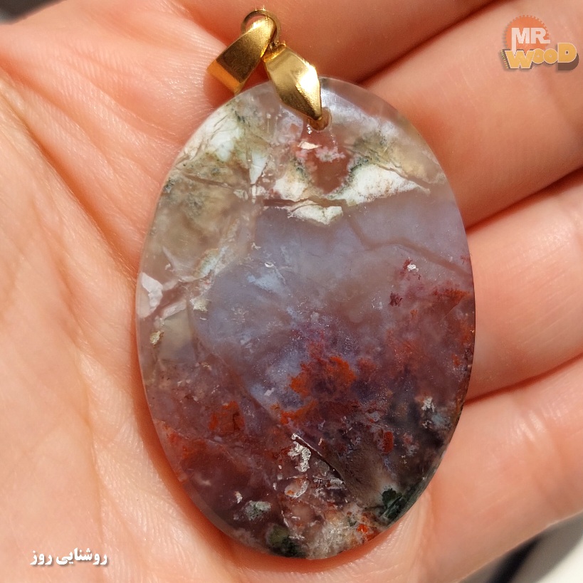 Natural Khorasan dendritic agate pendant with misty landscape pattern