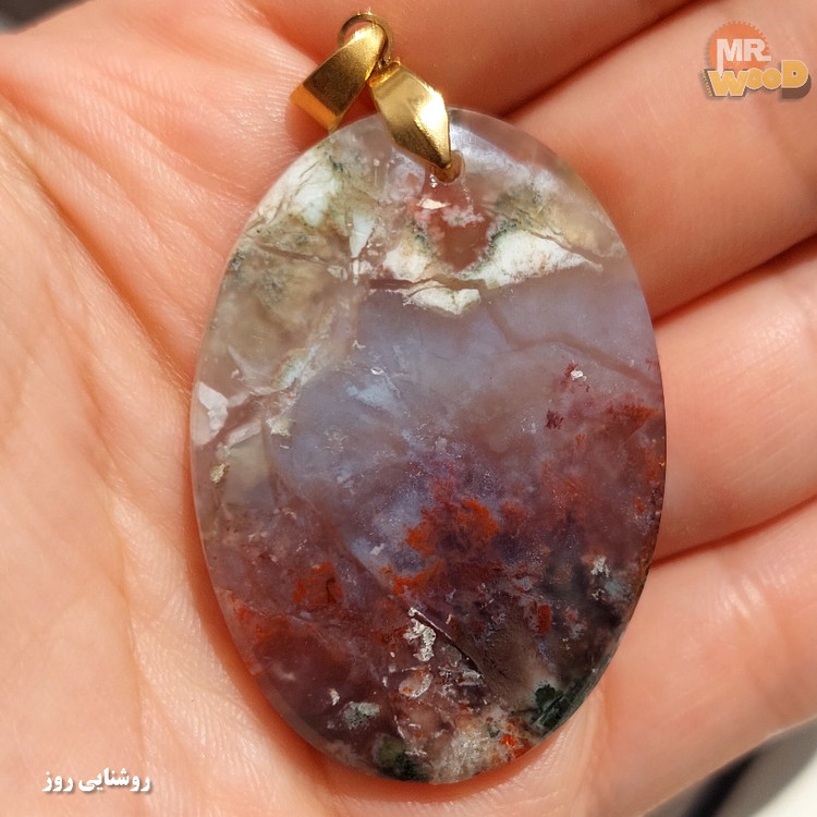 Natural Khorasan dendritic agate pendant with misty landscape pattern