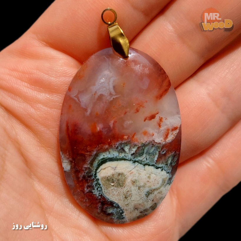 Natural Khorasan dendritic agate pendant with sunset landscape pattern
