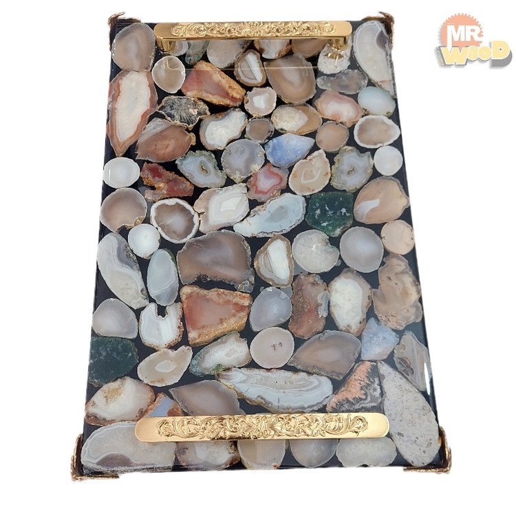 سینی دکوراتیو لوکس دستساز با سنگ عقیق اسلایس و رزین