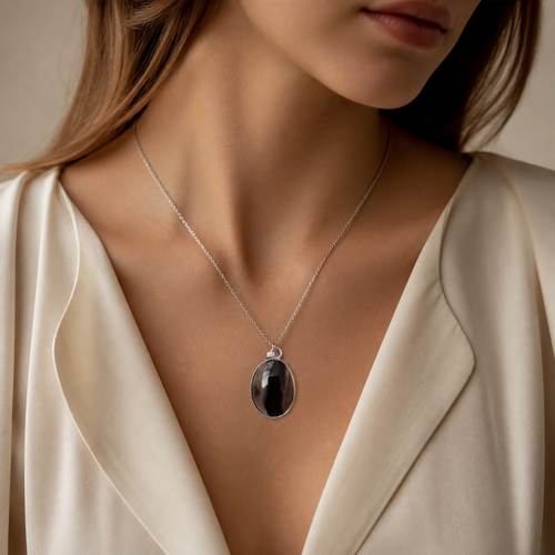 آویز نقره یونیسکس با سنگ قیمتی عقیق سلیمانی اصل