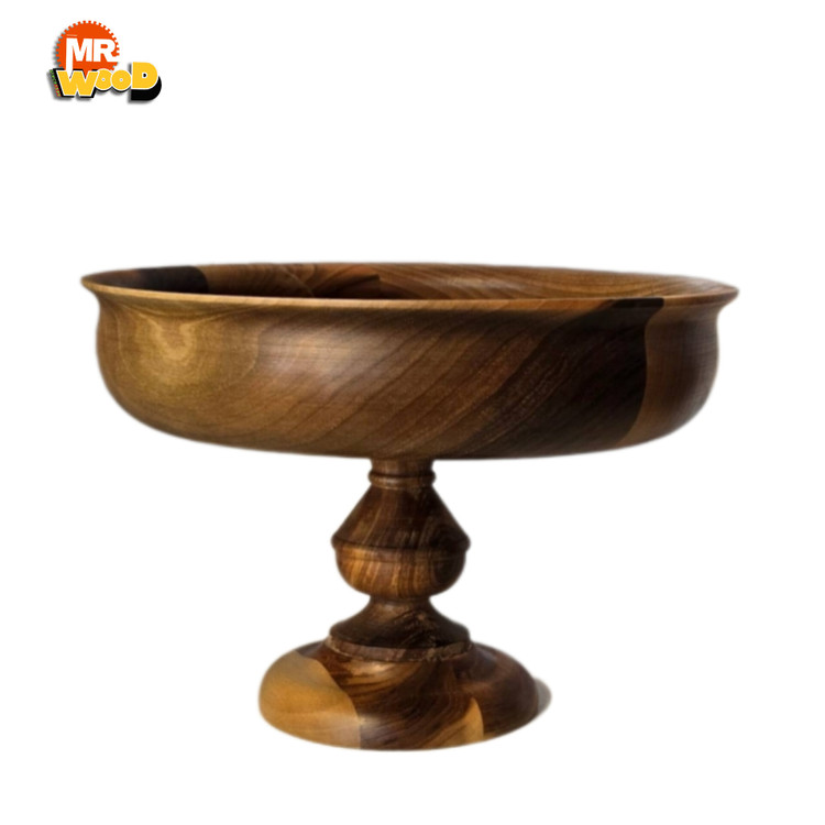 ظرف میوهخوری چوبی ۲۸ سانتی گردو روی میز پذیرایی مدرن و روستیک