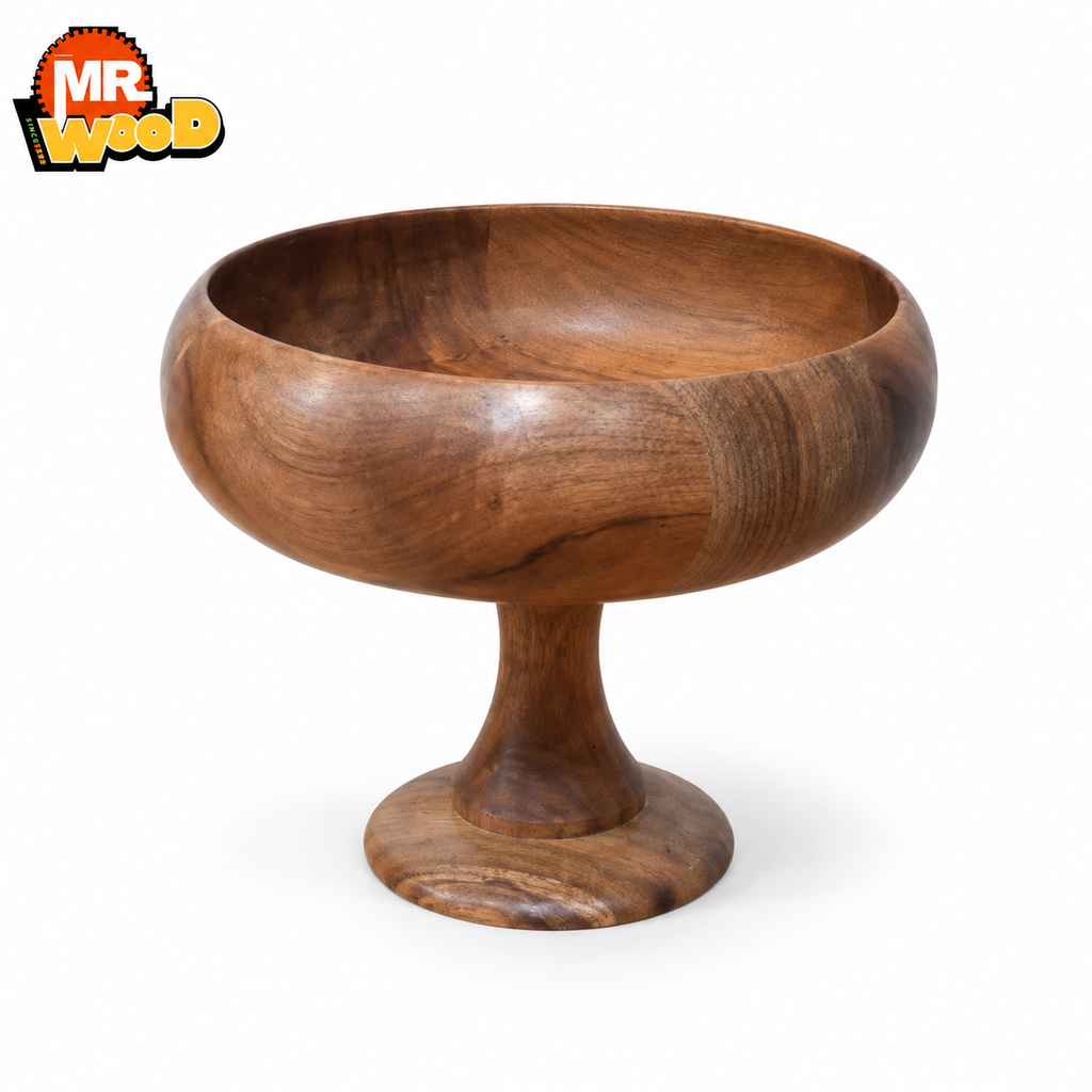 کاسه چوبی مدل خمره ای پایه دار چوب گردو | 25 سانت