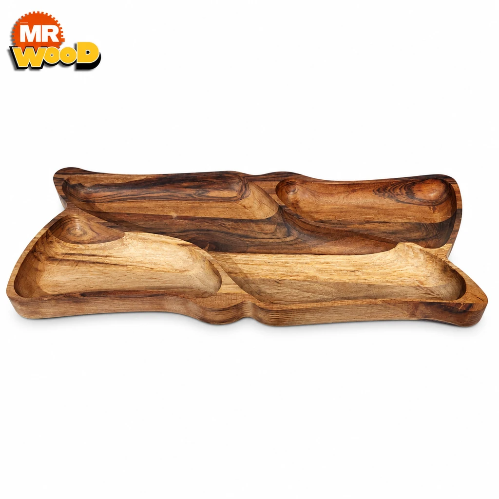 اردوخوری چوب گردو مدل روبان دست‌ساز مستروود ۲۸×۲۰ سانت با سه خانه